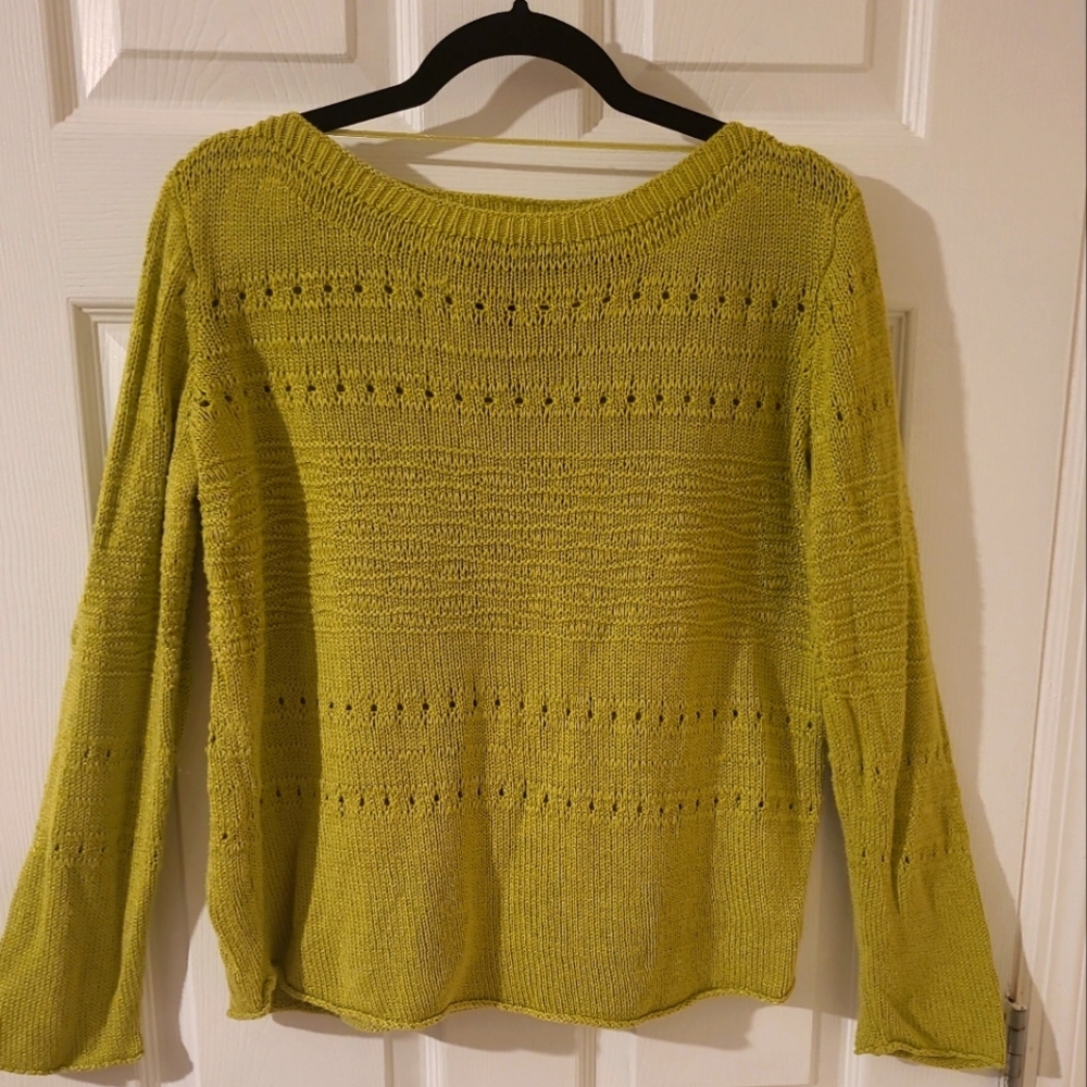 Grace Elements Women Green Pullover Sweater L Kiwi Slice Cotton Blend